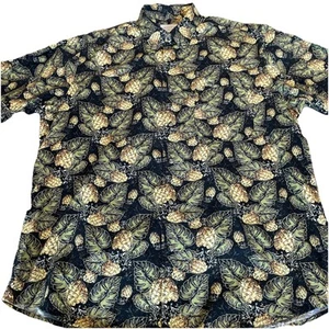Crossings Men's Hawaiian Shirt Size L Black Pineapple Palm Leaf Vacation Beach - Picture 1 of 8