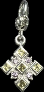 JUDITH RIPKA 925 STERLING, SQUARE CLIP ON CHARM W/ PINK & YELLOW STONES, SIGNED - Picture 1 of 7