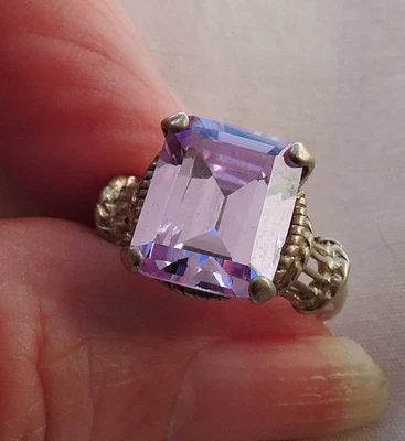 925 Sterling Silver Kunzite Solitaire Square Emerald cut Ring size 6 - Image 1 of 4