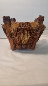 Vintage Basket Planter Handmade Folk Art Pine Needles Bamboo Sturdy Cabincore - Picture 1 of 16