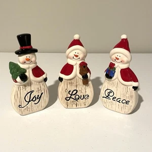 3er Set Weihnachten Urlaub Keramik Schneemänner Liebe Freude Frieden Baum - Bild 1 von 6