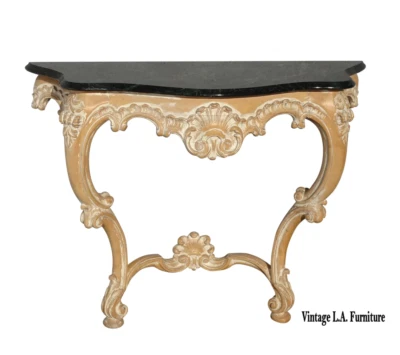 Vintage French Louis XVI Style Green Marble Side Table Console Table Wall Mount - Image 1 of 4