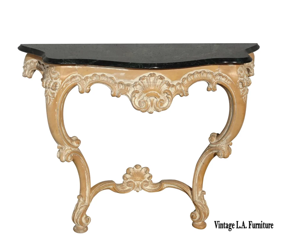 Mesa auxiliar vintage francesa estilo Luis XVI mármol verde mesa consola montaje en pared Foto 1 de 4