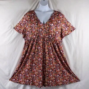 AmzPlus Women's Pink Floral Fit & Flare Short Sleeve Mini Dress Plus Size 5XL - Picture 1 of 7