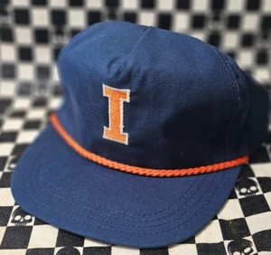 Vintage U of I Fighting Illini Trucker Baseball Mütze Kappe Druckknopflasche Schnalle Riemen - Bild 1 von 2