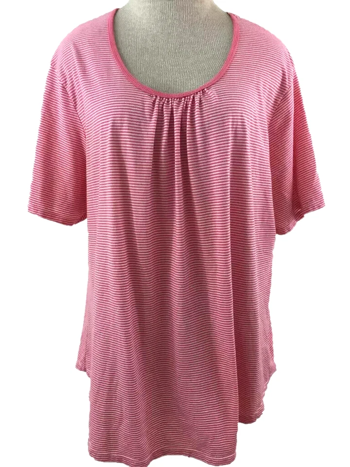 JMS knit top Size 3X 22 24W short sleeve pink white stripe cotton Hanes - Image 1 of 4
