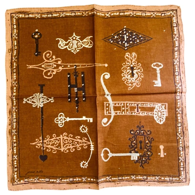 Jeanne Miller Handkerchief Vintage Skeleton Keys Lock Doorknob Hinges Victorian - Image 1 of 4