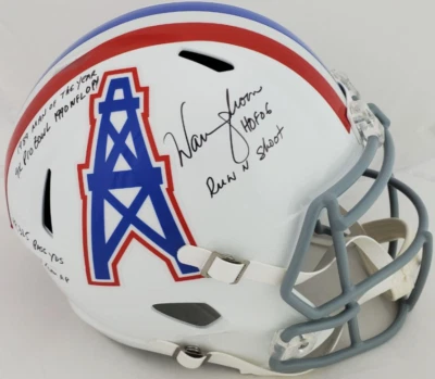 Warren Moon 7x Career Stat Signed Full Size Houston Oilers Helmet JSA - Image 1 of 4