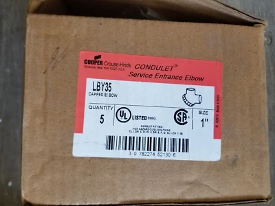 Box of 5, Cooper Crouse-Hinds LBY35 Condulet Capped Elbow 1" Explosion Proof