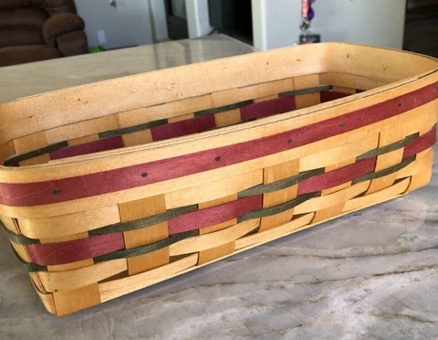 Vintage 1995 Royce Craft Basket Handwoven Rectangular Red Green 13" Long Cover