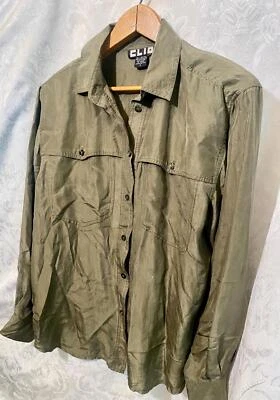 Camisa de seda vintage CLIO para mujer cazadora verde satinado blusa con botones talla pequeña Foto 1 de 4