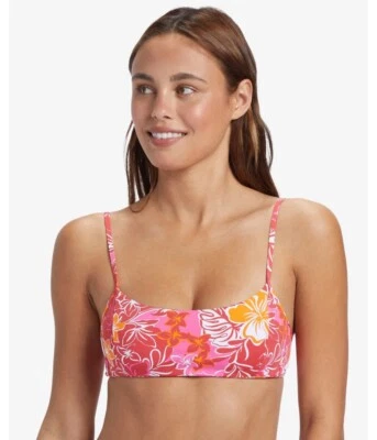 Top de bikini Roxy Sea Spray Bralette Hilo Hibisco talla pequeña floral rojo hawaiano Foto 1 de 4