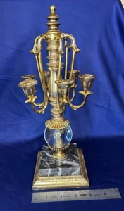 40er 50er Vintage Art Deco Dilly MFG Co Messing auf Marmor sechsarmiger Kandelaber 12 Zoll - Bild 1 von 24