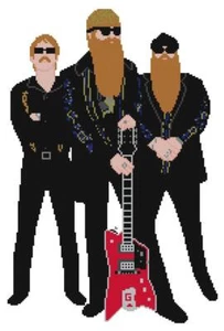 CROSS STITCH+ CRAFT PATTERN ZZ Top Gibbons Beard Hill Guitar Rock Roll Music - Picture 1 of 16
