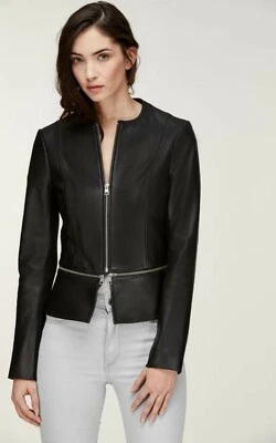 Blazer de cuero Soia & Kyo Heidi cremallera piel de cordero chaqueta negra XS; NUEVO CON ETIQUETAS Foto 1 de 4