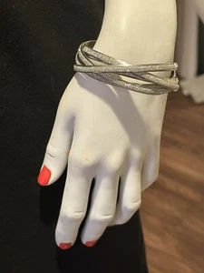 Bangle Bracelets Silver Attached Bling Shiny - Picture 1 of 2