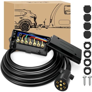 7 Way Molded 8ft Trailer Wire Light Plug Cord Junction Box Connector RV Camper - Foto 1 di 9