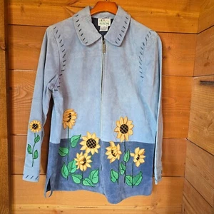 Quacker Factory blaue Wildlederjacke Sonnenblumen Größe M Country Barn Fun - Bild 1 von 17