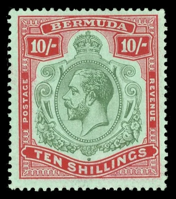 Bermuda 1918 KGV 10s green & carmine/pale bluish green MLH. SG 54. - Image 1 of 2