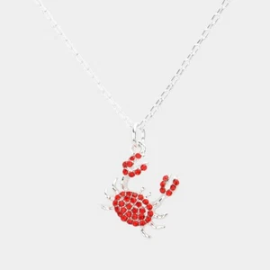 Crab Necklace Red Rhinestone Crystal SILVER Metal Claw Sea Life Shell Beach 3016 - Picture 1 of 2