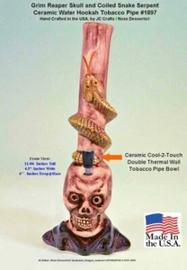 Classic Dead Head Skull Snake Ceramic Big Toke Glass Tobacco Bong Water Pipe USA - Picture 1 of 5