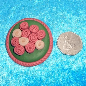 Unusual Large Statement Vintage? Pink Rose Flower Green Polymer Clay? Pin Brooch - Picture 1 of 2