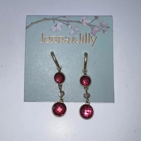 LONNA & LILLY Drop Red Gold Tone Earrings