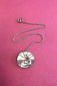 Sterling Silver 16” Necklace w Inlaid Abalone Pendant Weight 4.6 Grams - Picture 1 of 5