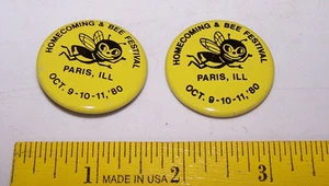2 - 1980 PARIS ILLINOIS Homecoming & Honey Bee Festival Pinback Botones - Imagen 1 de 2