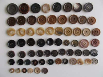 Vntg lot 66 Jacket&Coat Buttons,Tan Browns,Large 1 3/8" to Small 9/16" Plastics - Image 1 of 3