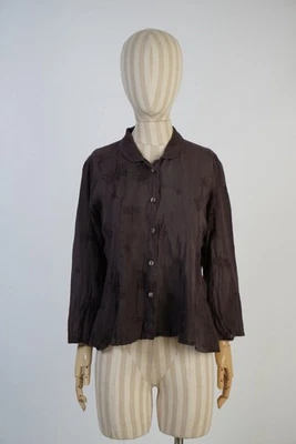 Privatachen Cocon Commerz braune Bluse Libelle Stickerei Knopfleiste Ramie - Bild 1 von 4