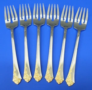 6 - Oneida GOLDEN DAMAST ROSE glänzend Würfelmarke Edelstahl Besteck SALATGABELN - Bild 1 von 7