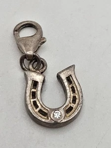Vintage Sterling Silver Clear Crystal Small Lucky Horseshoe Bracelet Charm - Picture 1 of 10