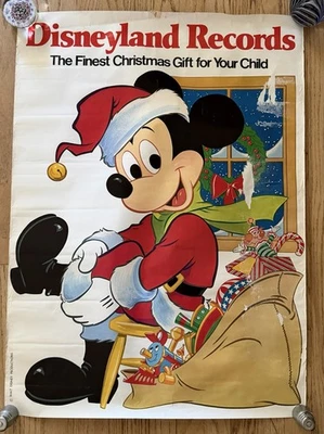 Póster navideño vintage de Mickey Mouse de Disneyland Records ¡RARO TAMAÑO GRANDE! Foto 1 de 4