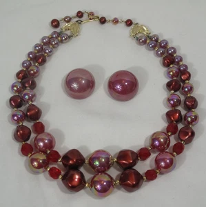 Set of VTG Jewelry~Beads~Necklace~Earrings~Pink~Red~Holidays~1950's 1960's Bling - Picture 1 of 14