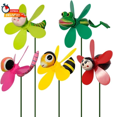 Molinillos para decoración de jardín, paquete de 5 coloridos 3D encantadores remolinos hilanderos de viento Foto 1 de 4