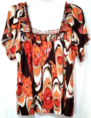 Top L.A. Blues para mujer recogido/volantes cuello cuadrado manga corta aleteada talla 22/24 Foto 1 de 4