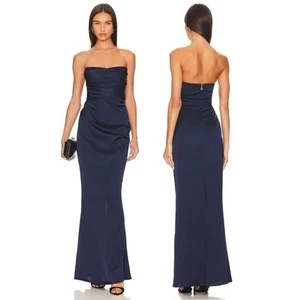 Nookie Emelie Maxi Gown Strapless Draped Satin Formal Gala Party Classy Sz L - Picture 1 of 14