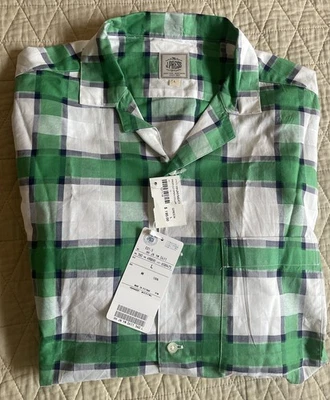 J. PRESS Bold Plaid Print Short Sleeve Camp Shirt in Green Size L $195 NWT - Image 1 of 4