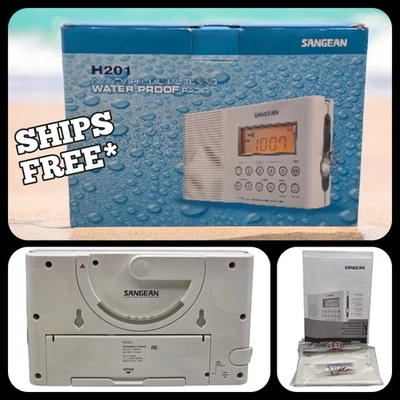 Sangean H201 Portátil AM/FM Impermeable / Radio Ducha LED / CAJA ABIERTA COMPLETA ✅ Foto 1 de 4