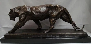 Art Deco Style Statue Sculpture Panther Wildlife Art Nouveau Style Bronze Signed - Picture 1 of 6