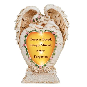 Solar Powered Grieving Angel Stone Heart Memorial Statue - Picture 1 of 2