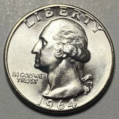 1964-D 90% Silver BU (BRILLIANT UNCIRCULATED) Washington 25c ~ BRIGHT & SHINY - Image 1 of 2