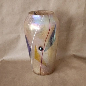Modern Dichroic Art Glass Vase Chroma Collection Iridescent Blue Yellow Gold - Picture 1 of 21