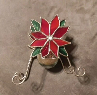 Candelabro Vitral de Pascua Rojo Verde Navidad Flor Ventana Lite Foto 1 de 3