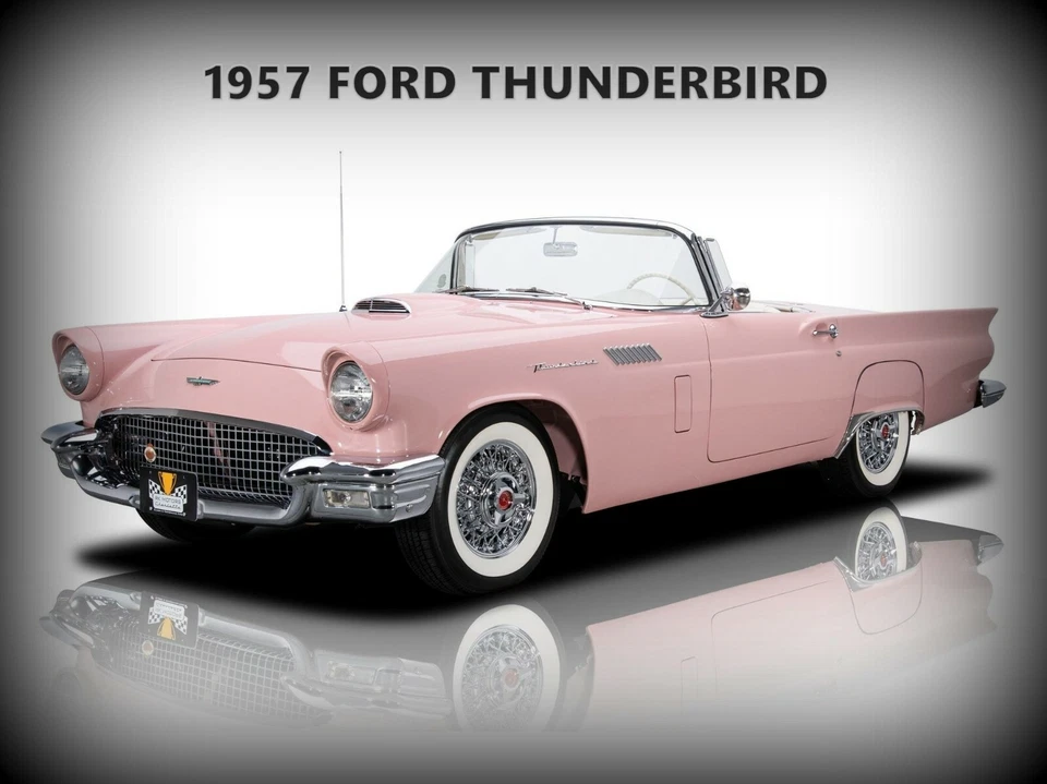 1957 Ford Thunderbird conversível NOVA placa de metal: linda em rosa! - Tamanho grande - Imagem 1 de 1