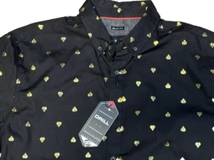 Camisa Drill Clothing Para Hombres XL Negra Manga Corta Botón Oro Barroco Diamantes Nueva - Imagen 1 de 8