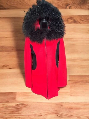 Vintage Loring Red & Black Fur Trimmed Hooded Coat Size M - Image 1 of 4