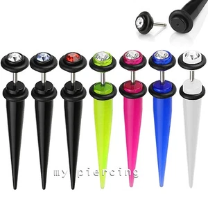 PAIR 4G UV Acrylic Fake Taper with Gem Top Ear Cheater Ear Plugs - Picture 1 of 11