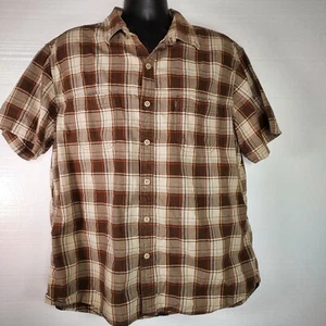Bass Brown Tan Plaid Short Sleeve Button Up Shirt Mens XXLT Cotton Lightweight - Picture 1 of 12